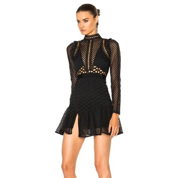 Self-Portrait: Black Lace Hall Mini Dress - Picture 5 of 5